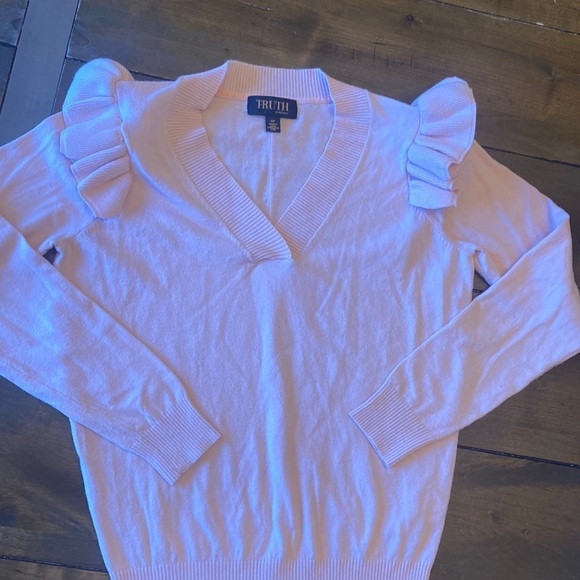 Truth by Republic pink‎ ruffle shoulder v neck knit sweater small pink powder - Picture 3 of 6